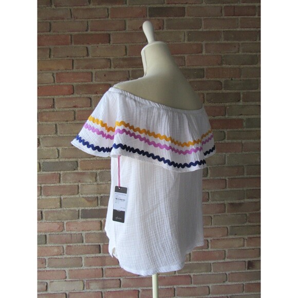 Gibson x Hi Sugarplum! Santa Fe Rickrack Off the Shoulder Top Womens L White - Picture 4 of 16